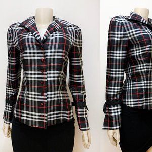 Marisa Baratelli 100% Silk Plaid Blouse  Sz 6